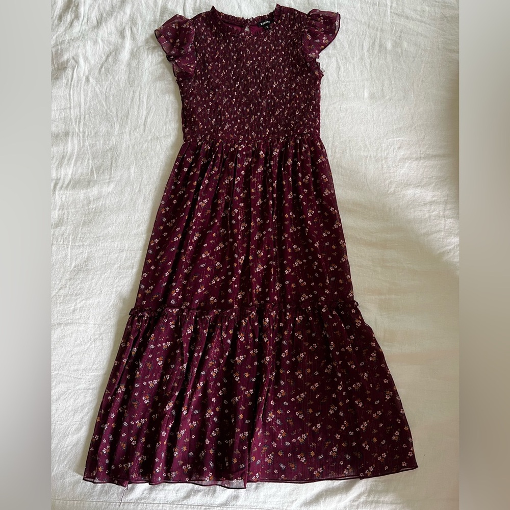 Zunie Girls Burgundy and Gold Smocked Midi Dress Size 12